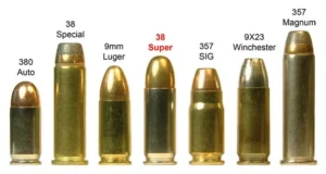 Comparaison de cartouches de calibre .380 Auto à .357 Magnum.