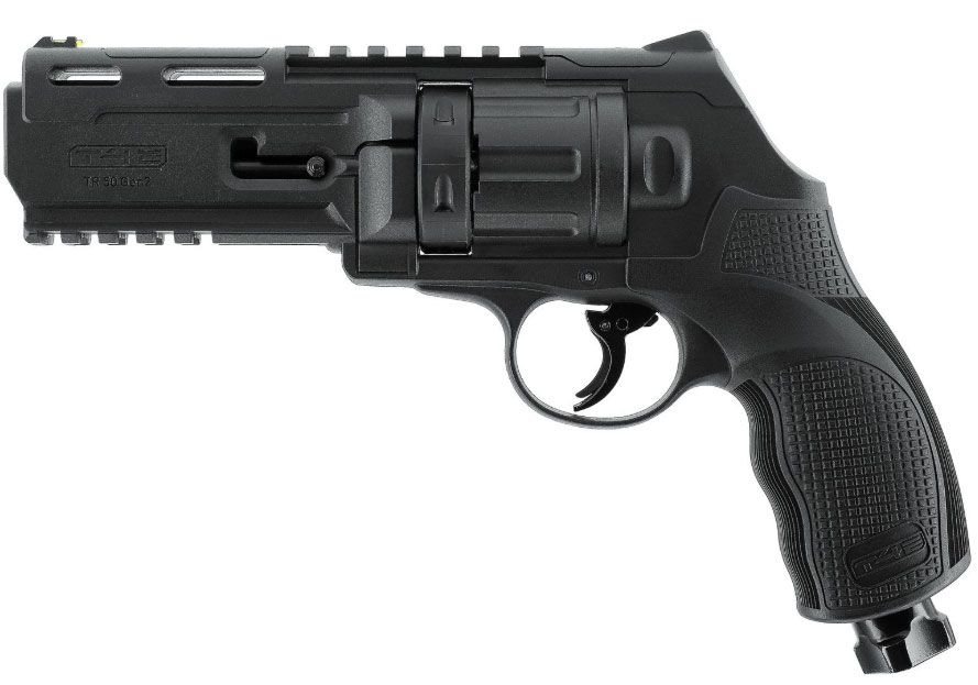 Pistolet CO₂ Umarex T4E présenté de profil, modèle destiné au tir de projectiles non létaux.
