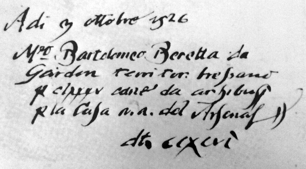 Bon de commande de 1526 adressé à Bartolomeo Beretta pour des canons d’arquebuses