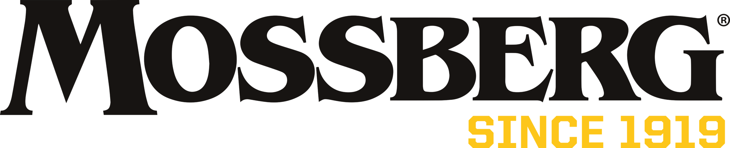 Logo Mossberg noir avec la mention « Since 1919 » en jaune