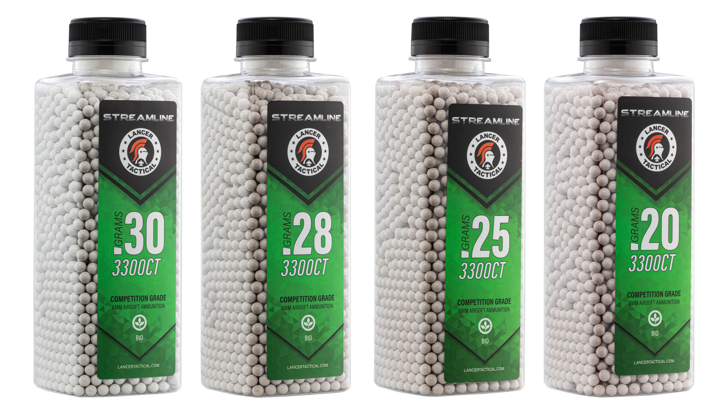 Billes Airsoft de différents grammages : 0,20 g, 0,25 g, 0,28 g et 0,30 g