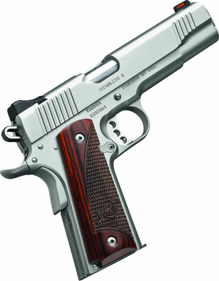 Pistolet Kimber 1911 Stainless II à finition inox avec plaquettes de crosse en bois